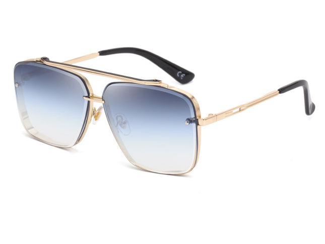 Gredual Blue Square Sunglasses,Fashionable Men's Metal, UV400 Gradient Lenses for Timeless Style