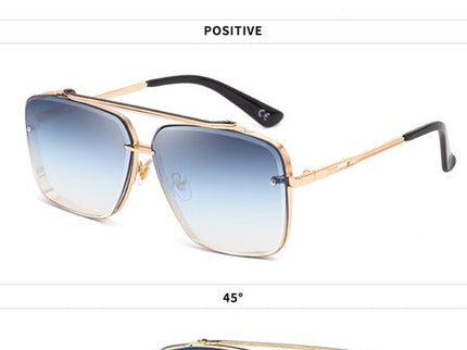 Gredual Blue Square Sunglasses,Fashionable Men's Metal, UV400 Gradient Lenses for Timeless Style