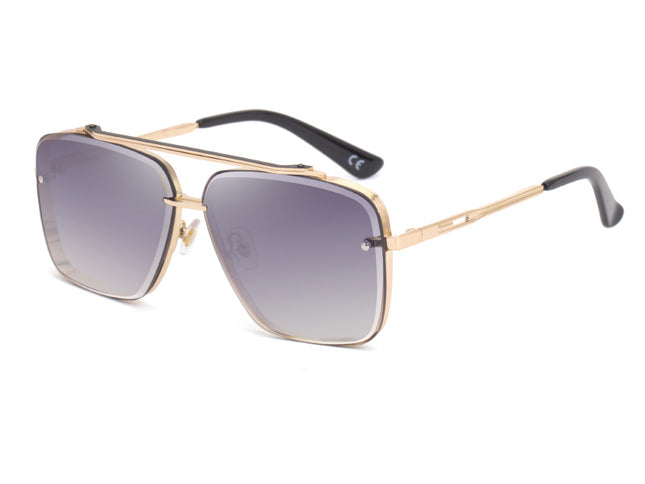 Gold Double  Grey Square Sunglasses,Fashionable Men's Metal, UV400 Gradient Lenses for Timeless Style