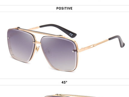 Gold Double  Grey Square Sunglasses,Fashionable Men's Metal, UV400 Gradient Lenses for Timeless Style