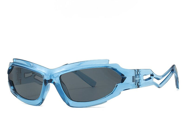 Futuristic Sports Wrap Man Sunglasses - Bold Blue Frames with UV Protection