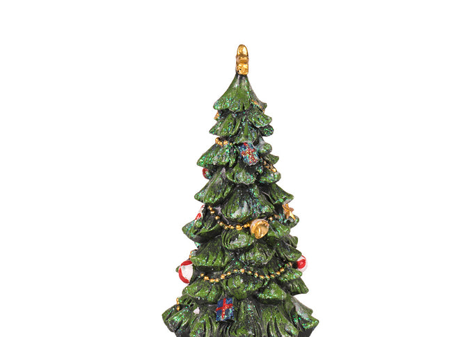 Christmas Tree Figurine - Festive Resin Decoration with Ornaments, 17cm Holiday Decor