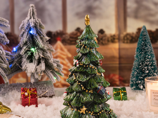Christmas Tree Figurine - Festive Resin Decoration with Ornaments, 17cm Holiday Decor