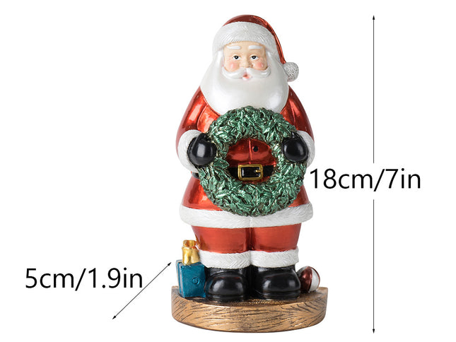 Santa Claus Figurine with Wreath - 18cm Festive Resin Christmas Decoration