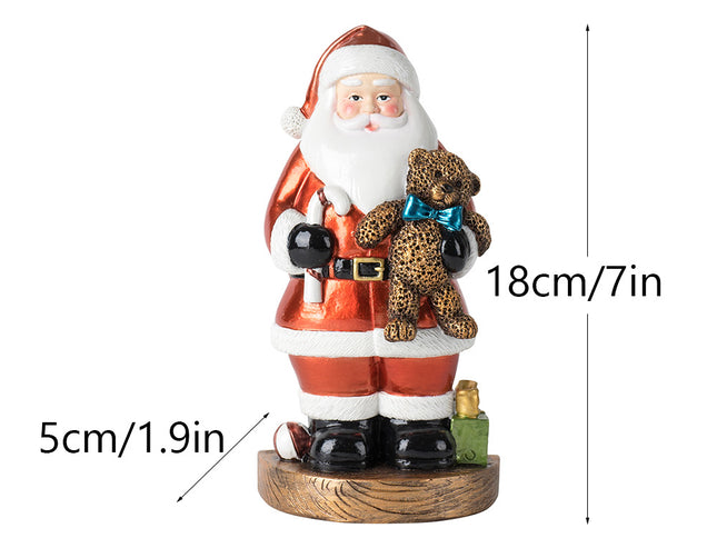 Santa Claus Figurine with Bear - 18cm Festive Resin Christmas Decoration