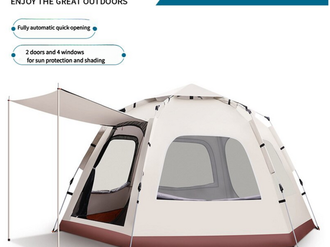 5-8 Person Hexagonal Camping Tent | Double-Layer Silver Coated Waterproof Shelter with Awning (280*280*158cm)