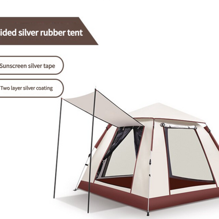 5-8 Person Square Camping Tent | Double-Layer Silver Coated Waterproof Shelter with Awning (240*240*155cm)