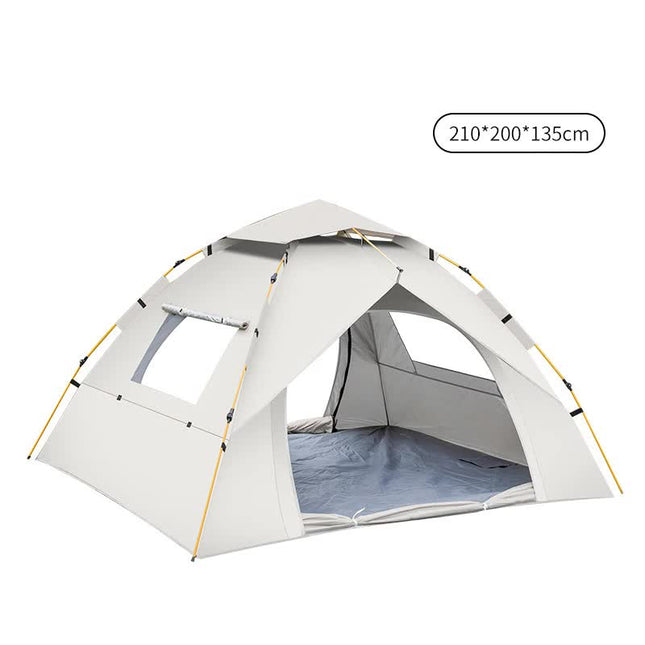 Beige 3-4 Person Lightweight Camping Tent (210*200*135cm) | UV Protection Silver Coated, Dual Doors & Windows
