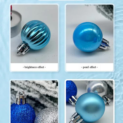49-Piece Christmas Ornament Set - 3cm Blue, Silver Baubles for Christmas Tree Decoration