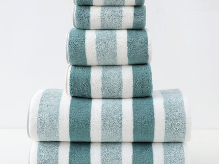 Luxury Cotton Green Wide Stripe Towel Set - 6 Piece Set (2 Hand Towels, 2 Bath Towels, 2 Washcloths), Ultra Soft and Absorbent