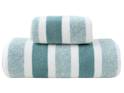 Luxury Cotton Green Wide Stripe Towel Set - 6 Piece Set (2 Hand Towels, 2 Bath Towels, 2 Washcloths), Ultra Soft and Absorbent
