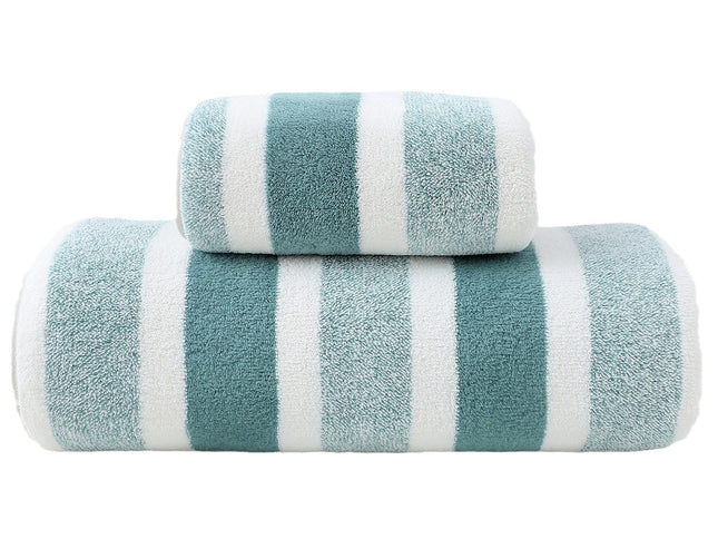 Luxury Cotton Green Wide Stripe Towel Set - 6 Piece Set (2 Hand Towels, 2 Bath Towels, 2 Washcloths), Ultra Soft and Absorbent