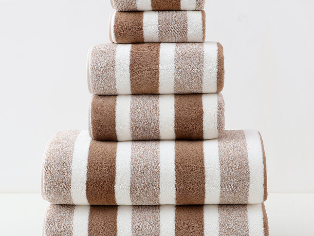 Luxury Cotton Brown Wide Stripe Towel Set - 6 Piece Set (2 Hand Towels, 2 Bath Towels, 2 Washcloths), Ultra Soft and Absorbent