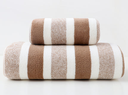 Luxury Cotton Brown Wide Stripe Towel Set - 6 Piece Set (2 Hand Towels, 2 Bath Towels, 2 Washcloths), Ultra Soft and Absorbent