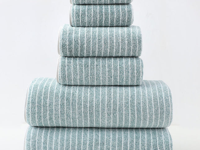 Luxury Cotton Striped Towel Set - 6 Piece Set (2 Hand Towels, 2 Bath Towels, 2 Washcloths), Ultra Soft and Absorbent  (Green)