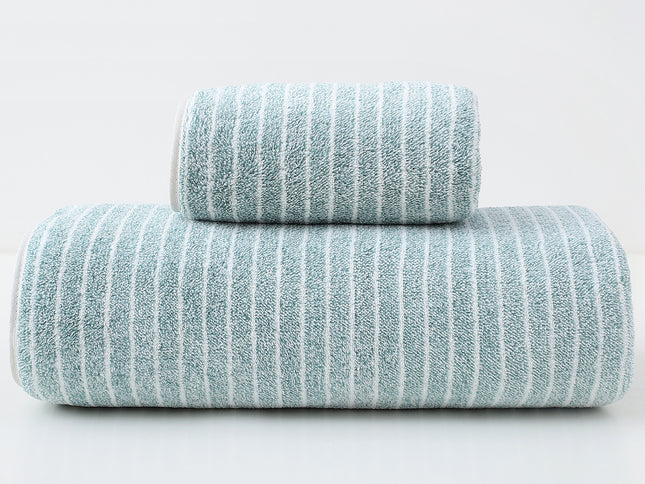 Luxury Cotton Striped Towel Set - 6 Piece Set (2 Hand Towels, 2 Bath Towels, 2 Washcloths), Ultra Soft and Absorbent  (Green)