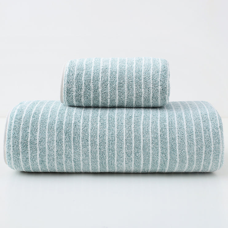 Luxury Cotton Striped Towel Set - 6 Piece Set (2 Hand Towels, 2 Bath Towels, 2 Washcloths), Ultra Soft and Absorbent (Green)