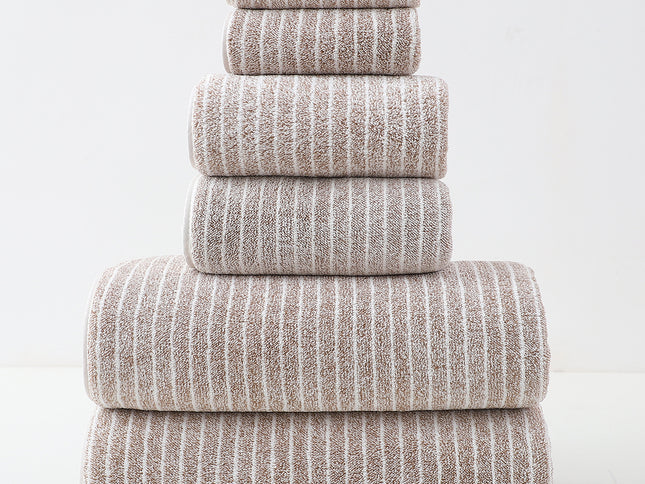 Luxury Cotton Striped Towel Set - 6 Piece Set (2 Hand Towels, 2 Bath Towels, 2 Washcloths), Ultra Soft and Absorbent  (Brown)