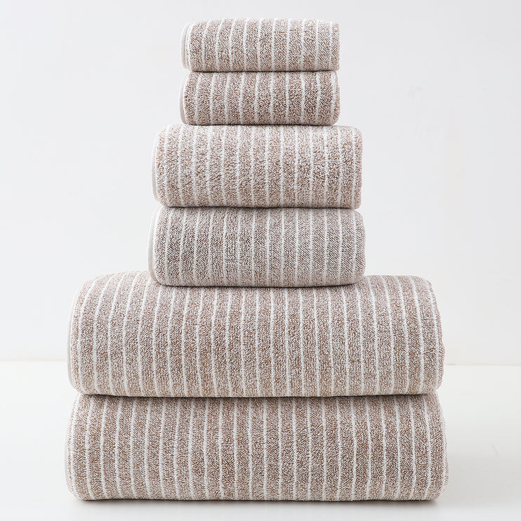 Luxury Cotton Striped Towel Set - 6 Piece Set (2 Hand Towels, 2 Bath Towels, 2 Washcloths), Ultra Soft and Absorbent (Brown)