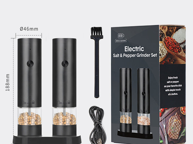 Rechargeable Electric Salt and Pepper Grinder Set (Includes Two Grinders) - Adjustable Ceramic Grinding Core with USB Charging
