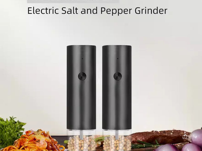 Rechargeable Electric Salt and Pepper Grinder Set (Includes Two Grinders) - Adjustable Ceramic Grinding Core with USB Charging
