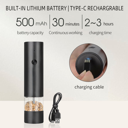 Rechargeable Electric Salt and Pepper Grinder Set (Includes Two Grinders) - Adjustable Ceramic Grinding Core with USB Charging