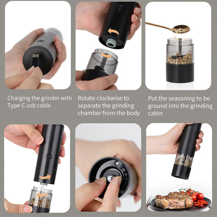 Rechargeable Electric Salt and Pepper Grinder Set (Includes Two Grinders) - Adjustable Ceramic Grinding Core with USB Charging
