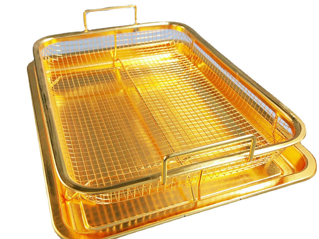 BBQ Square Non-Stick Stainless Steel Grill Basket - Gold Color, Small Size (30*22*5.5 cm), Ideal for Grilling Meat and Vegetables