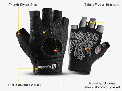 L Black Fingerless Sports Gloves - Non-Slip Silicone Palm Pads for Cycling, Weightlifting, and Fitness Training