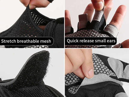 L Black Fingerless Sports Gloves - Non-Slip Silicone Palm Pads for Cycling, Weightlifting, and Fitness Training