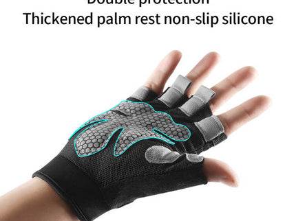 L Black Fingerless Sports Gloves - Non-Slip Silicone Palm Pads for Cycling, Weightlifting, and Fitness Training