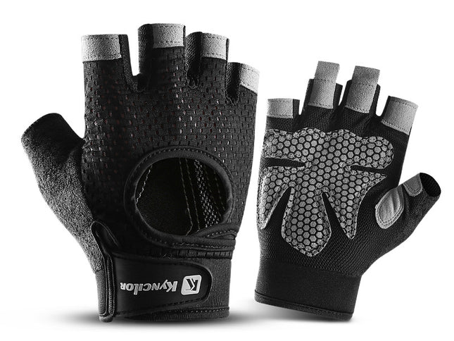 XL Black Fingerless Sports Gloves - Non-Slip Silicone Palm Pads for Cycling, Weightlifting, and Fitness Training