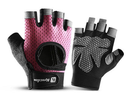 M Pink Fingerless Sports Gloves - Non-Slip Silicone Palm Pads for Cycling, Weightlifting, and Fitness Training