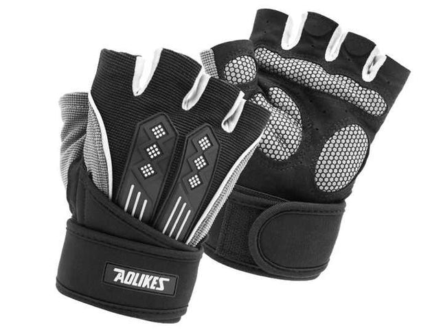 XL White Fingerless Workout Gloves with Wrist Support - Non-Slip, Breathable Gym Gloves for Weightlifting and Cycling