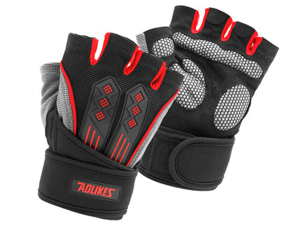 XL Red Fingerless Workout Gloves with Wrist Support - Non-Slip, Breathable Gym Gloves for Weightlifting and Cycling