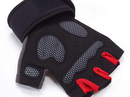 XL Red Fingerless Workout Gloves with Wrist Support - Non-Slip, Breathable Gym Gloves for Weightlifting and Cycling