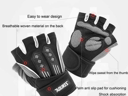 XL Red Fingerless Workout Gloves with Wrist Support - Non-Slip, Breathable Gym Gloves for Weightlifting and Cycling