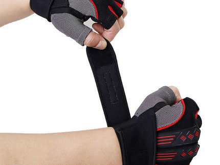 XL Red Fingerless Workout Gloves with Wrist Support - Non-Slip, Breathable Gym Gloves for Weightlifting and Cycling