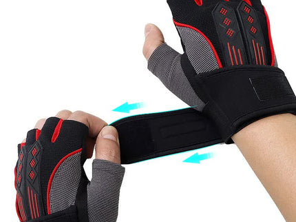 XL Red Fingerless Workout Gloves with Wrist Support - Non-Slip, Breathable Gym Gloves for Weightlifting and Cycling