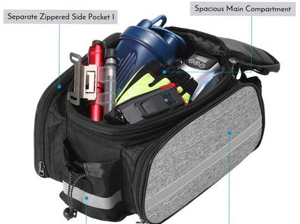 Black Insulated Bike Rear Rack Bag - Waterproof Storage Bag with Soft PE Padding for Cycling