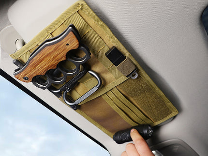 Black Car Sun Visor Organizer - Tactical Molle Storage Panel with Multi-Pocket Design