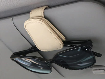 2pcs Beige Car Sun Visor Glasses Holder - Universal Sunglasses Clip for Secure Storage
