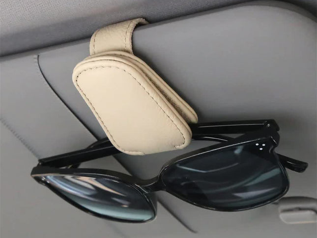 2pcs Beige Car Sun Visor Glasses Holder - Universal Sunglasses Clip for Secure Storage