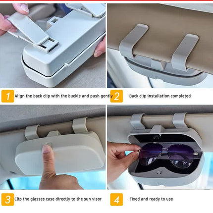 Black Car Sun Visor Glasses Case - Protective Storage Box for Sunglasses