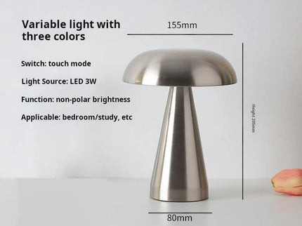 Silver Modern Mushroom Table Lamp - Minimalist Metal Design for Home and Office