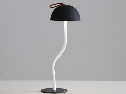 Smooth Black Lamp Cap Elegant Curved Stem Mushroom Desk Lamp - Adjustable LED Table Light