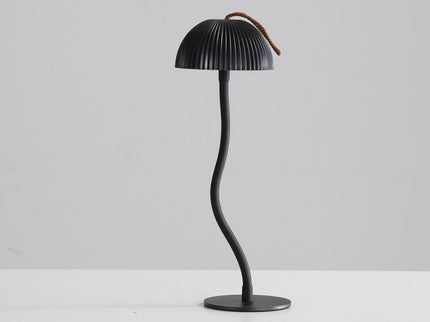 Corrugated Black Lamp Cap Elegant Curved Stem Mushroom Desk Lamp - Adjustable LED Table Light