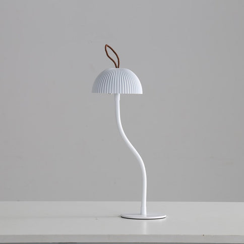 Corrugated White Lamp Cap Elegant Curved Stem Mushroom Desk Lamp - Adjustable LED Table Light