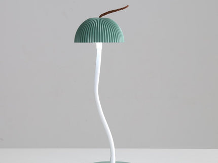 Corrugated Green Lamp Cap Elegant Curved Stem Mushroom Desk Lamp - Adjustable LED Table Light