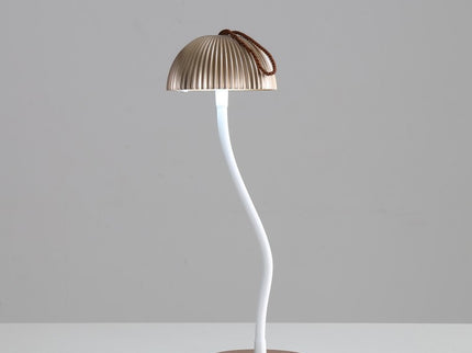 Corrugated Gold Lamp Cap Elegant Curved Stem Mushroom Desk Lamp - Adjustable LED Table Light
